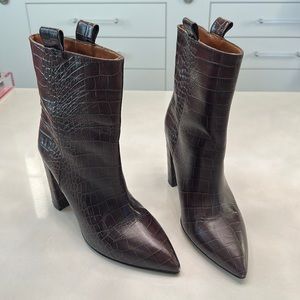 Paris Texas brown croc embossed leather ankle boots